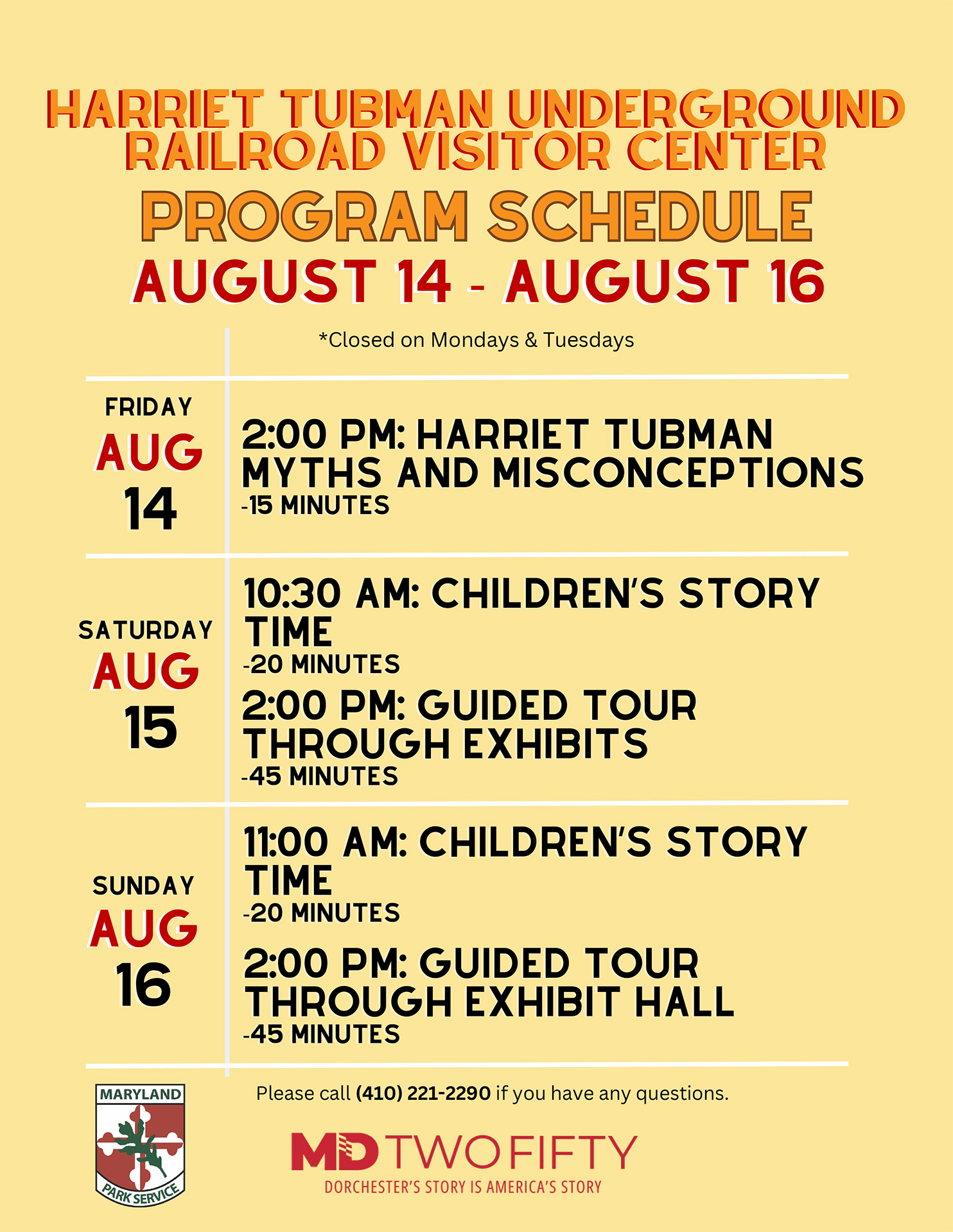 Program schedule for 8/14-8/16.
