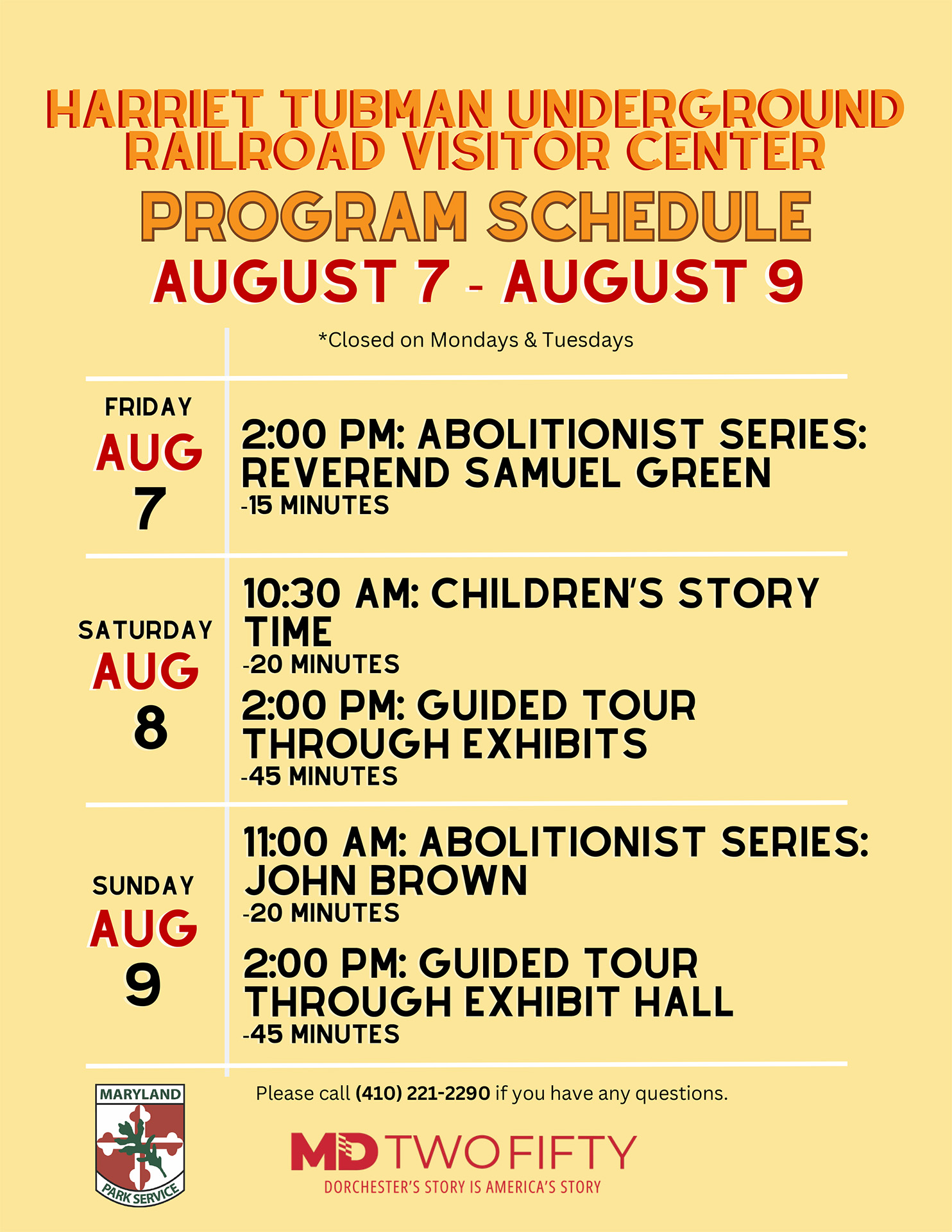 Program schedule for 8/7-8/9.