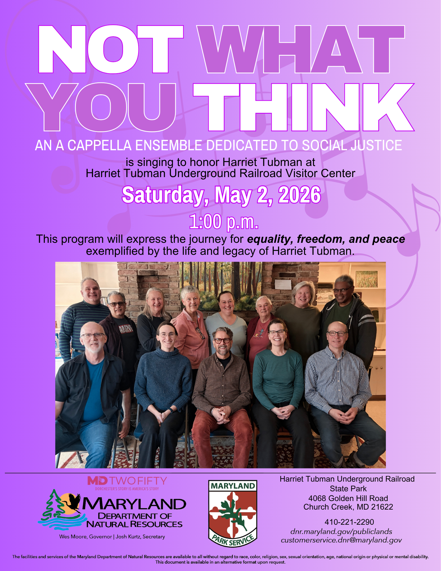 Not What You Think a capella event at Harriet Tubman Underground Railroad State Park