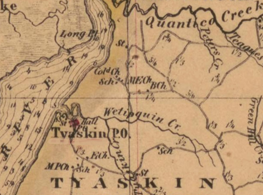 Old map of Maryland showing the location east of the Nanticoke River and south of Wetipquin Creek