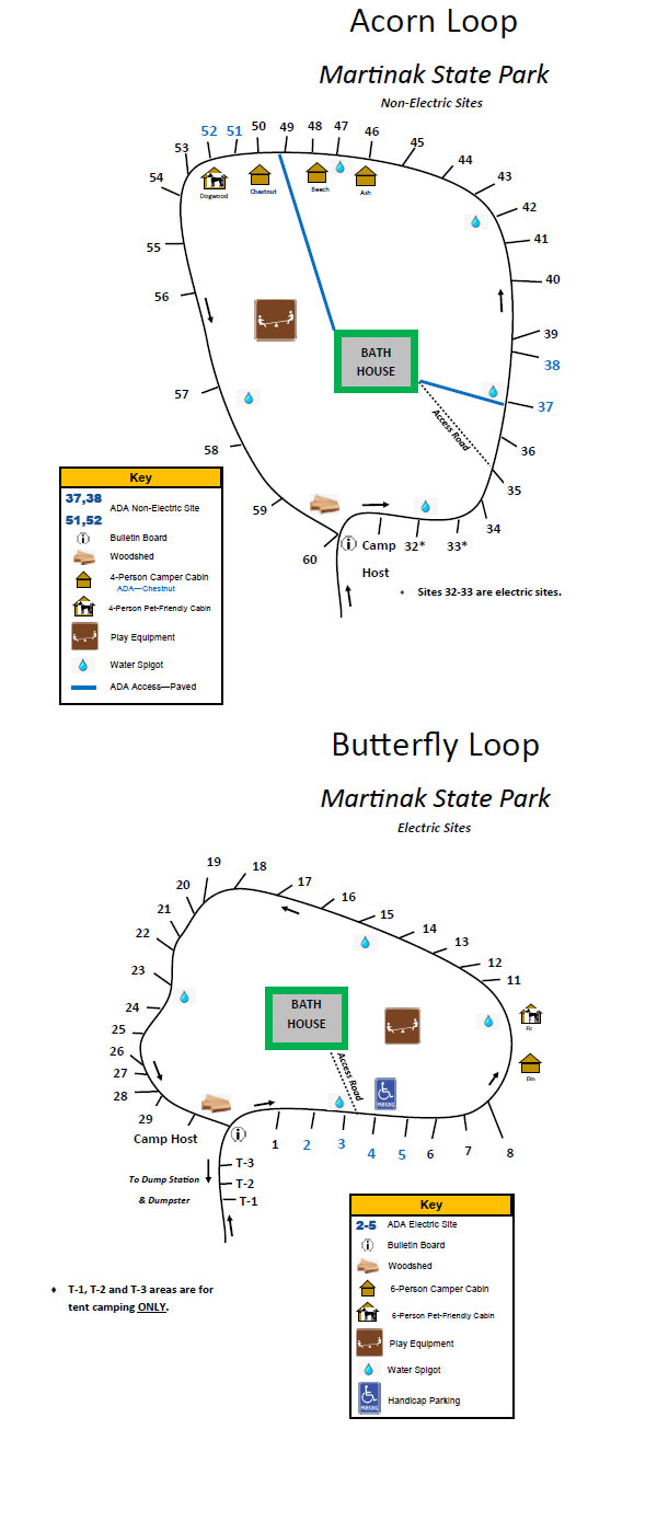 Maps of the Acorn and Butterfly loops