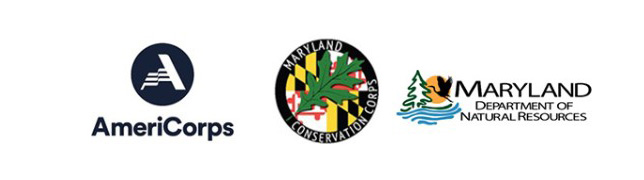 AmeriCoprs logo, MCC logo, and Maryland DNR logo