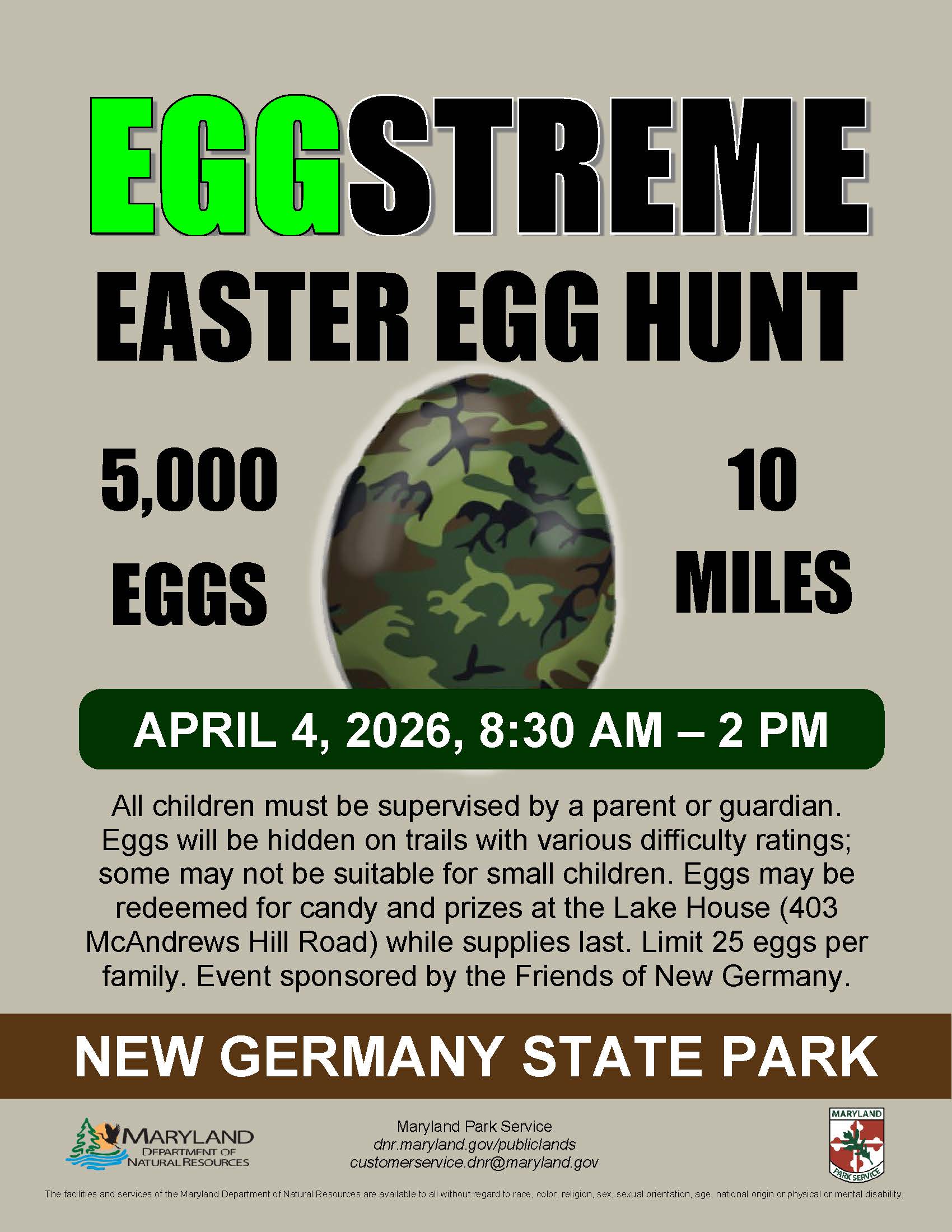 EGGstreme Easter Hunt program flyer. Links to newsletter