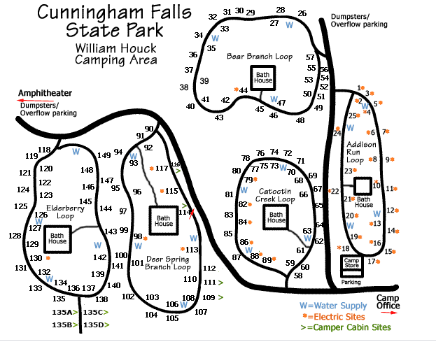 Map of Cunningham Falls William Houck Camping Area - For information call the park at 301-271-7574​