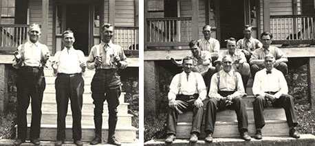 Two photos of Resident Wardens in 1932 in front of the Harrington Manor House