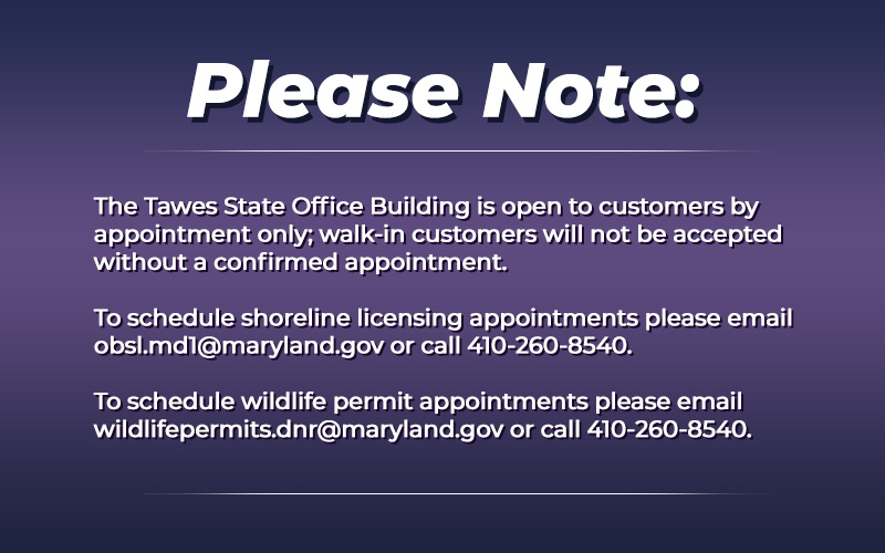 The Tawes State Office Building is open to customers by appointment only.