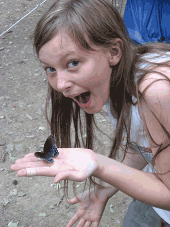 Young girl excited about a butterfly by Dana Limpert