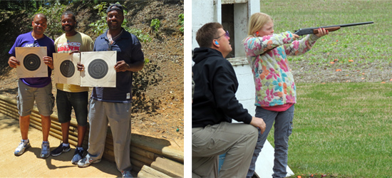 Photo collage of youth and mentors shooting and shooters holding targets