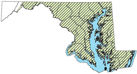 Map of Eastern Fence Lizard Distibution in Maryland
