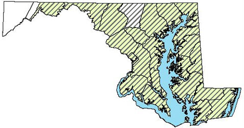 Maryland Distribution Map for Eastern Cricket Frog