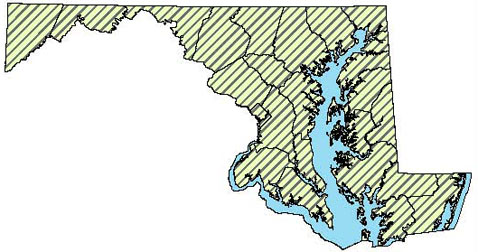 Maryland Distribution Map for Northern Green Frog