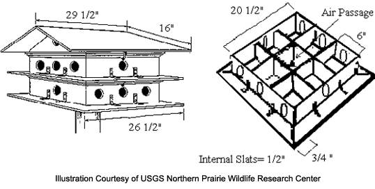 Illustration of Purple Martin House Plan, Courtesy of USGS Northern Prairie Wildlife Research Center