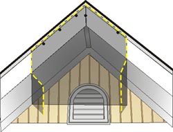 Illustration showing how to attach one-way bat door to apex of roof