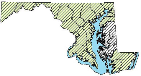 Maryland Eastern American Toad Map in Maryland
