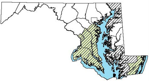 Coastal Plain Milksnake - Distribution in Maryland