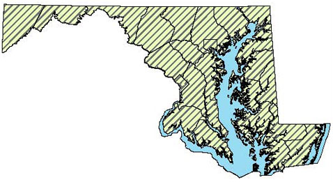 Eastern Ribbonsnake - Distribution in Maryland
