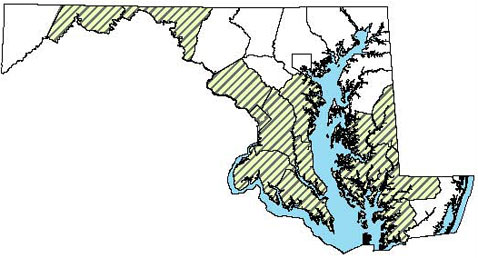 Red Cornsnake - Distribution in Maryland