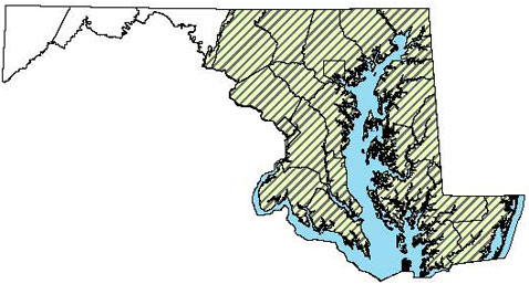 Maryland Distribution Map for Eastern Mud Turtle