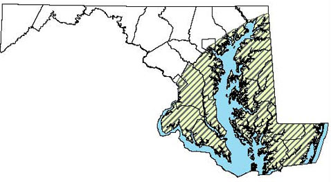 Maryland Distribution Map  for Northern Diamond-backed Terrapin 
