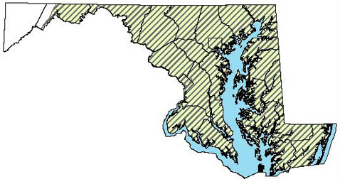 Maryland Distribution Map for Northern Red-bellied Cooter